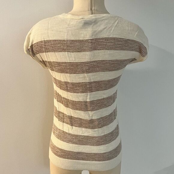 Ann Taylor Cream & Brown Striped Knit Top Size XS - Picture 4 of 6